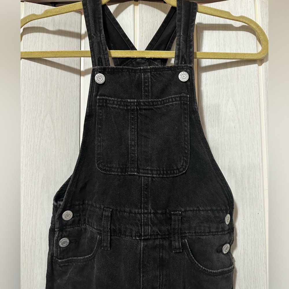Black wash denim overalls